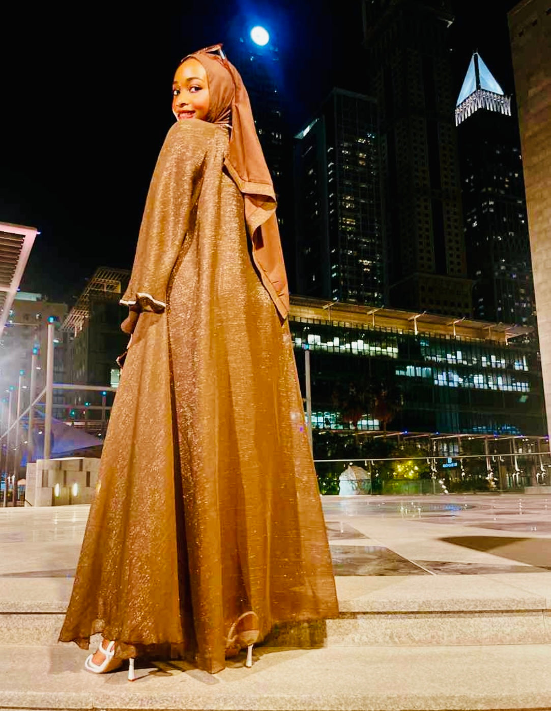 Elegant coffee brown Abaya 4 piece set