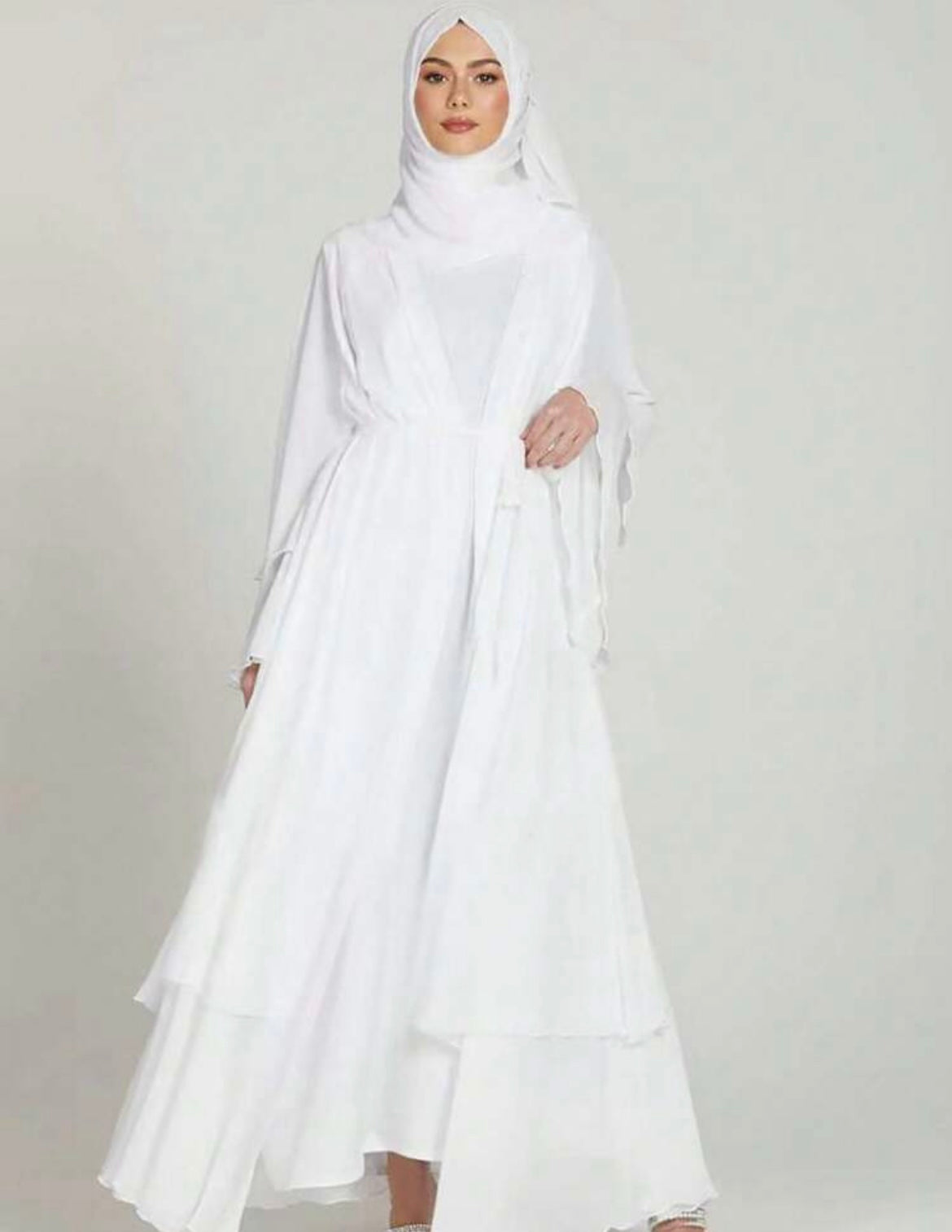 3pc white Abaya with belt and veil