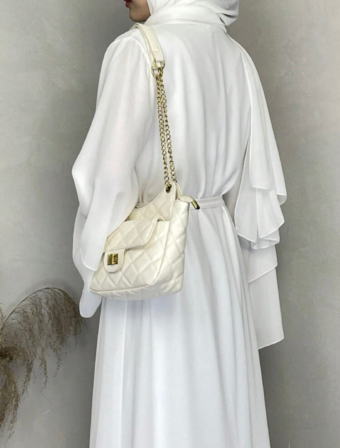 3pc white Abaya with belt and veil