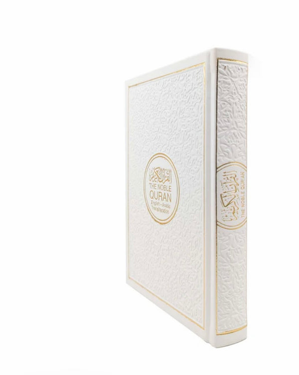 Noble Quran Text, Transliteration and Translation Leather Cover -
White