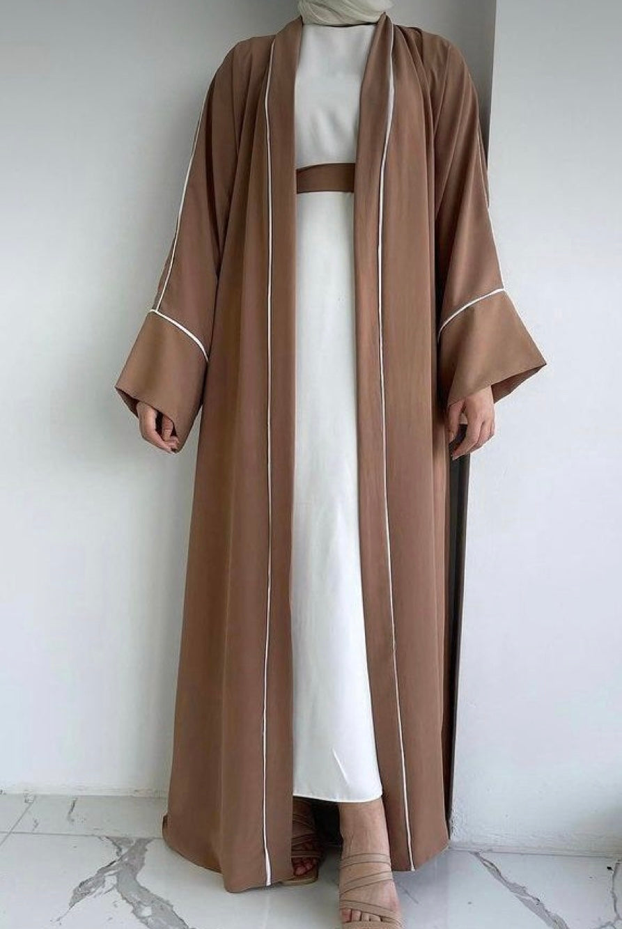 4 pc Open front Abaya with Dress belt and veil