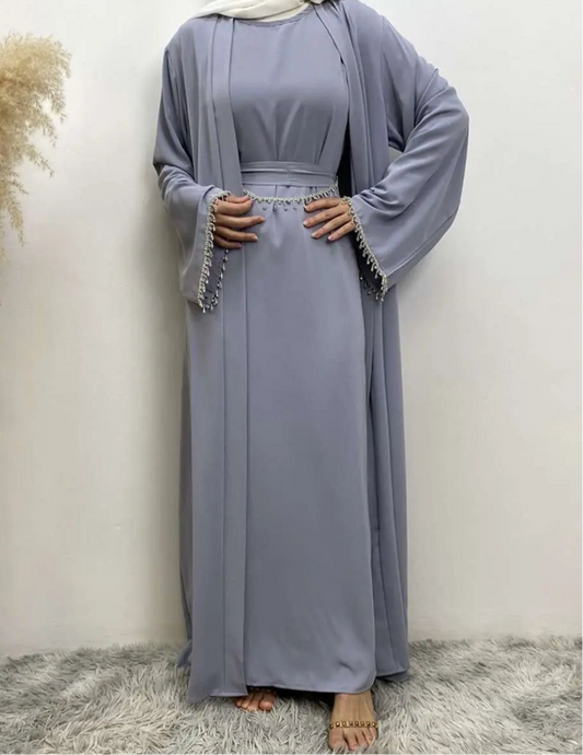 3 pc Open front Abaya with veil