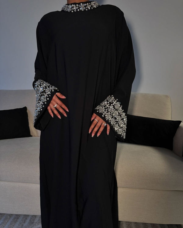 Yara Zaya-Luxury Black Sparkly Abaya – Shimmering Elegance for Special Occasions