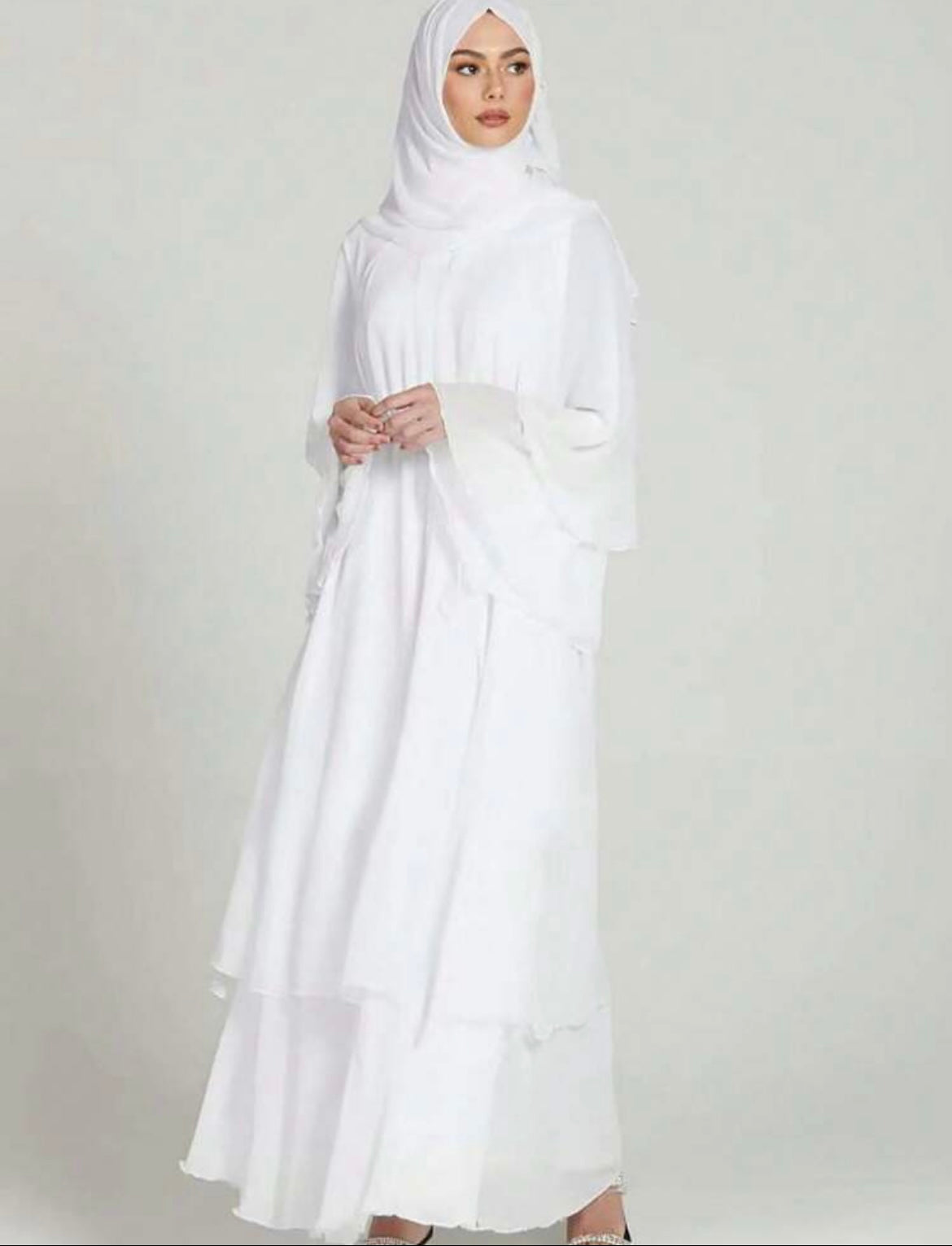 3pc white Abaya with belt and veil