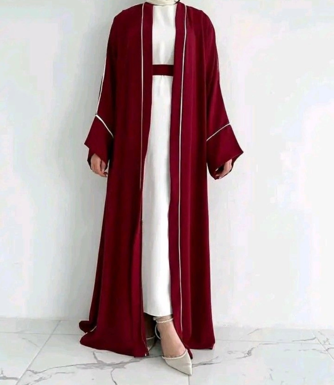 4 pc Open front Abaya with Dress belt and veil