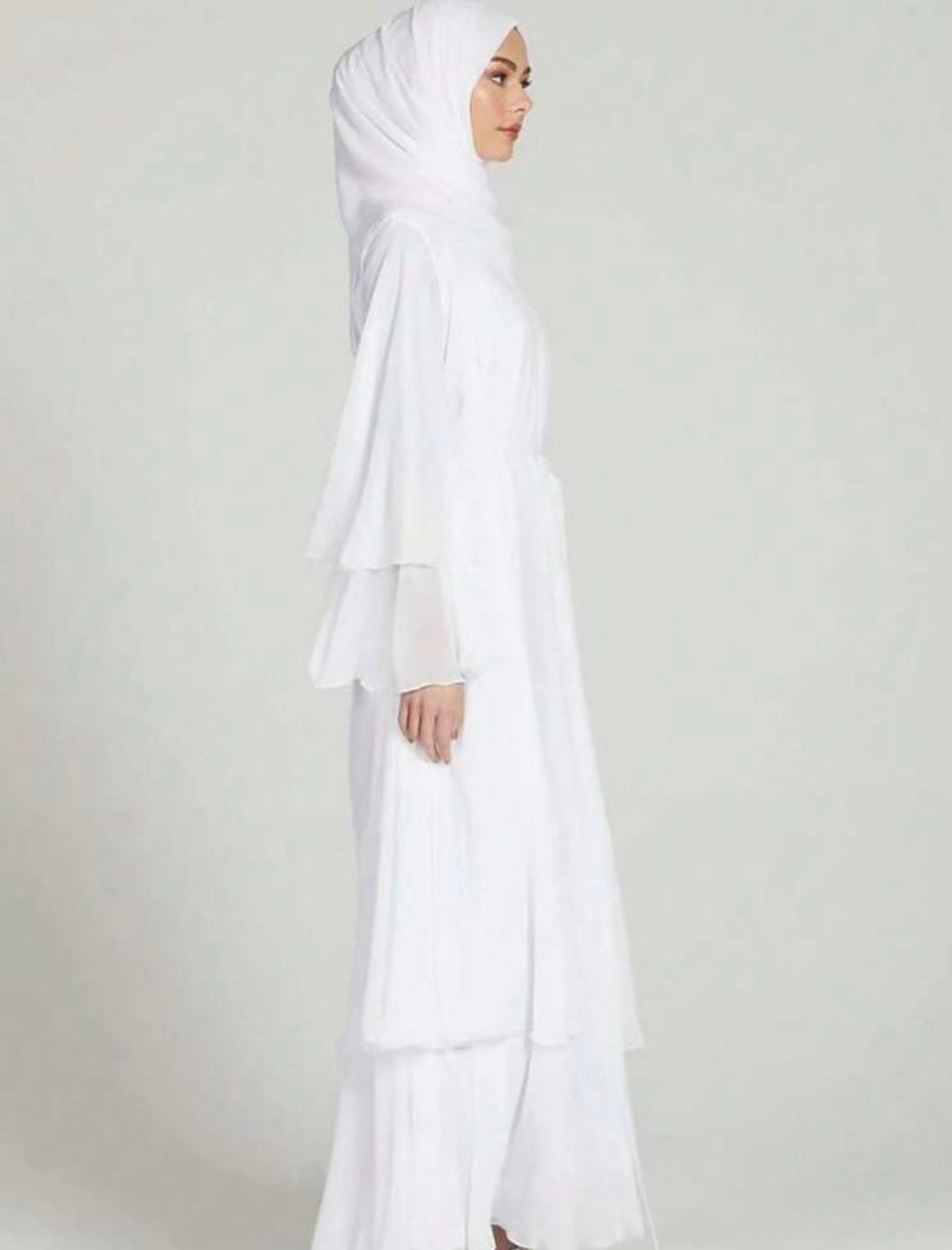 3pc white Abaya with belt and veil