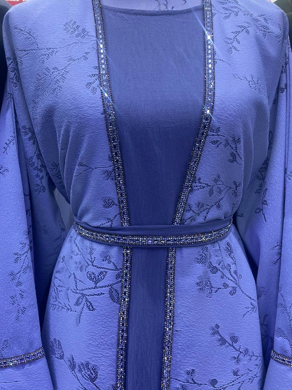Lavender Embroidered Abaya with Crystal Detailing - Abaya with hijab -A soft shade, a bold impression