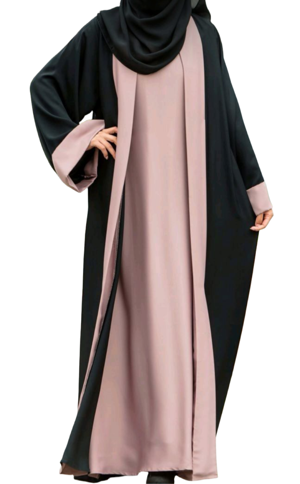 3 pc open front Abaya with veil