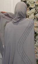 Elegant Grey Embellished Abaya with Matching Hijab– Crystal Detailing
