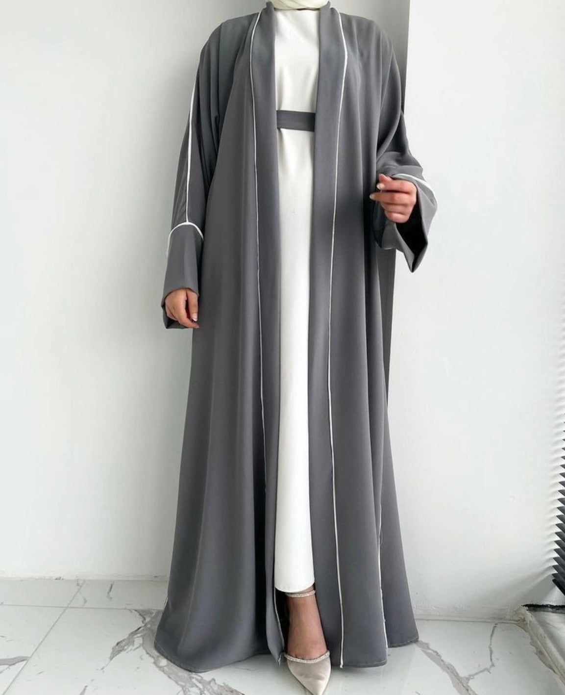 4 pc open front Abaya Dress belt & veil for daily wear