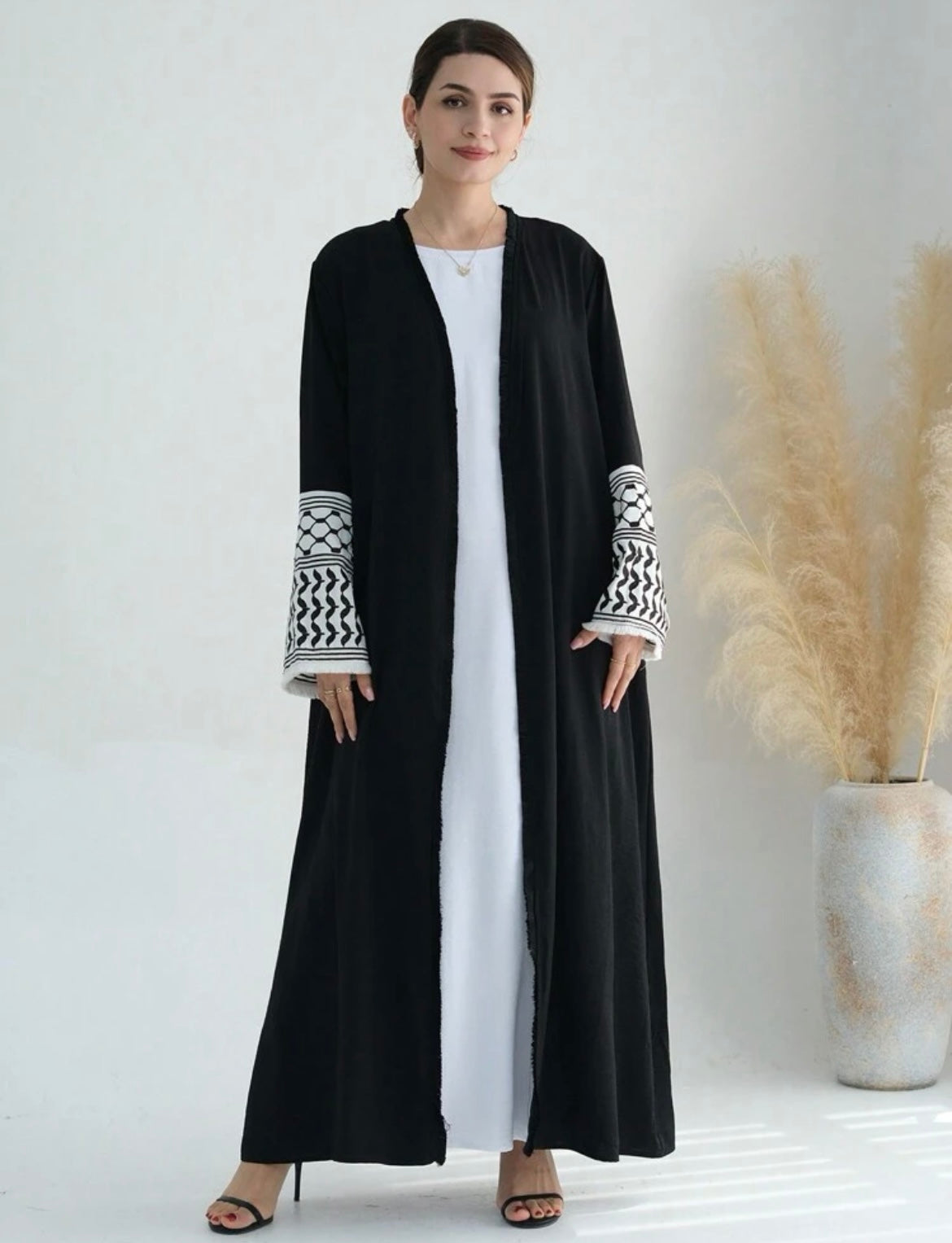 3 pc Open front Abaya + Hijab Scarf Veil