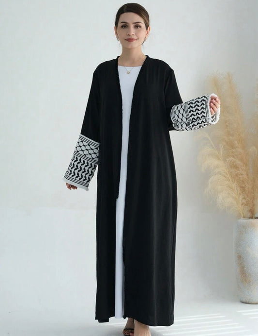 3 pc Open front Abaya + Hijab Scarf Veil