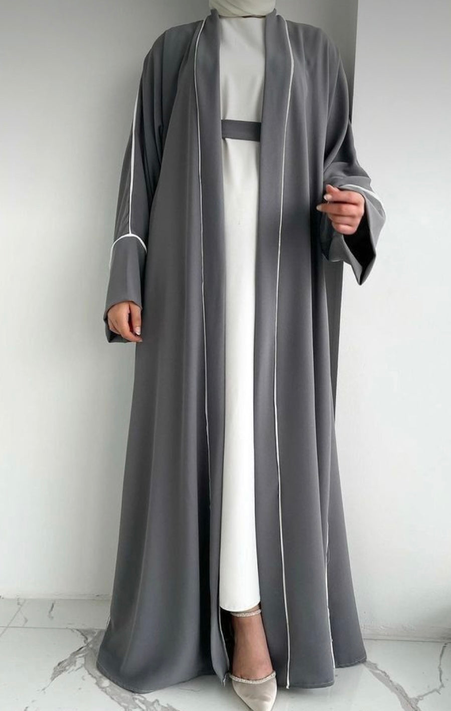 4 pc open front Abaya Dress belt & veil for daily wear