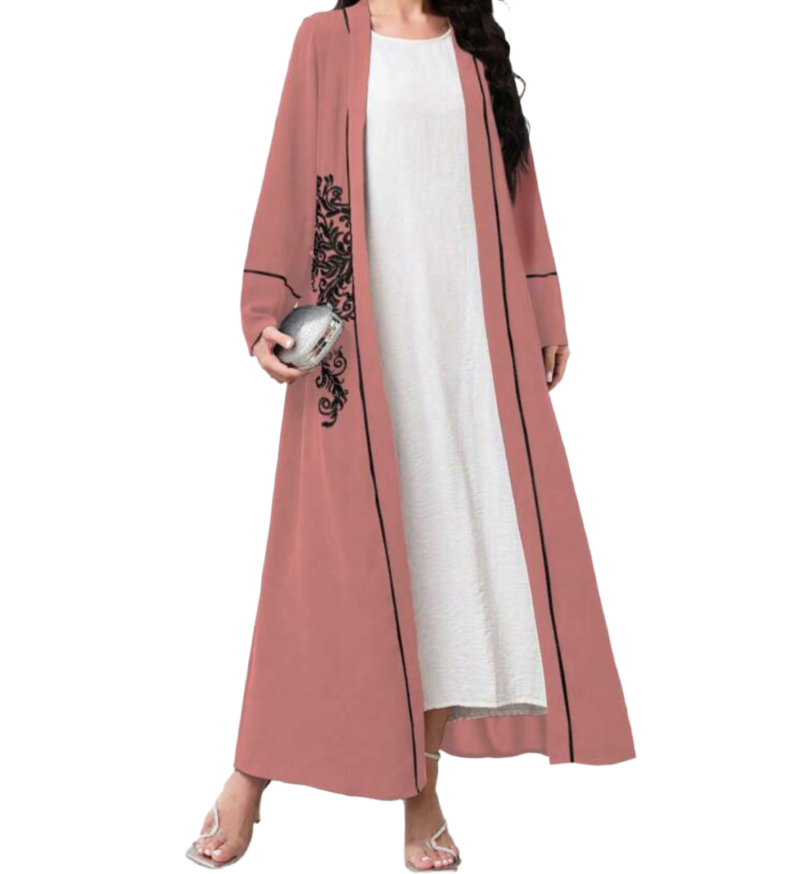 3 pc open front Abaya with scarf