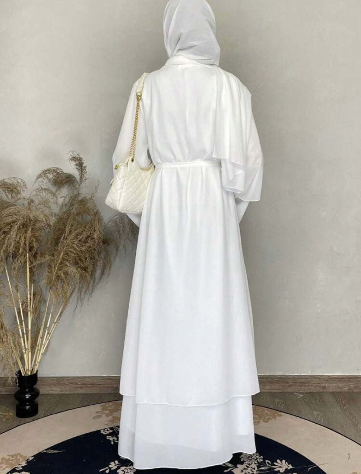 3pc white Abaya with belt and veil