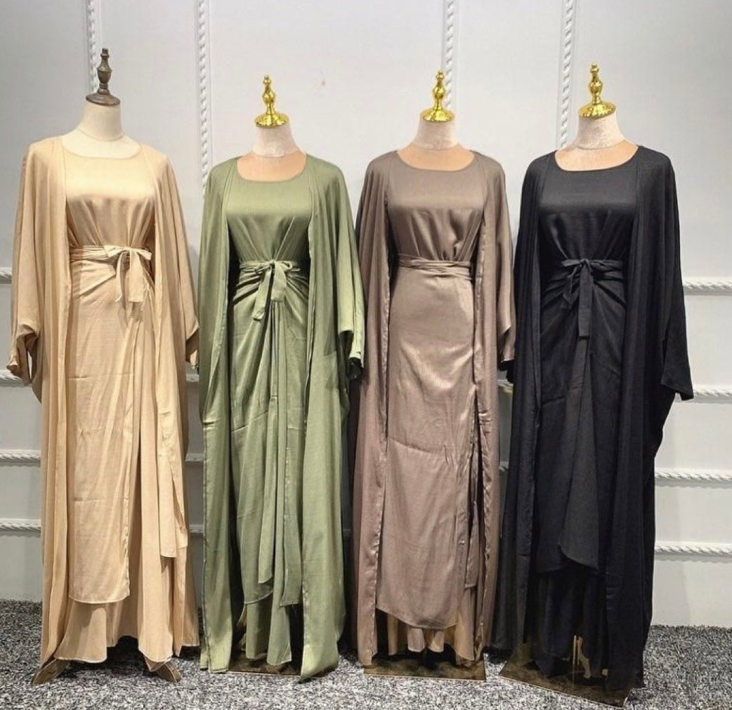 3 pc set Open front Abaya with veil