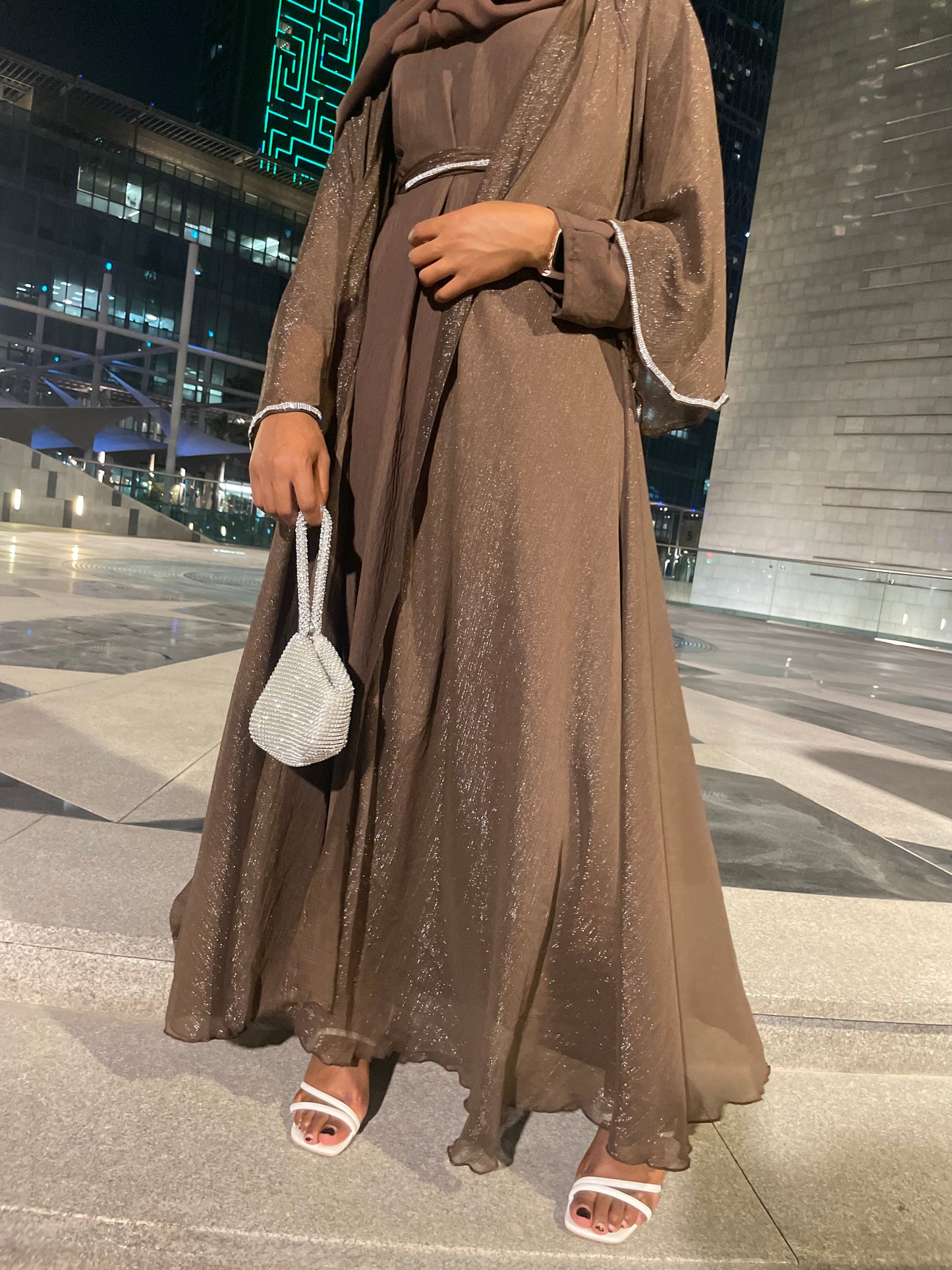 Elegant coffee brown Abaya 4 piece set