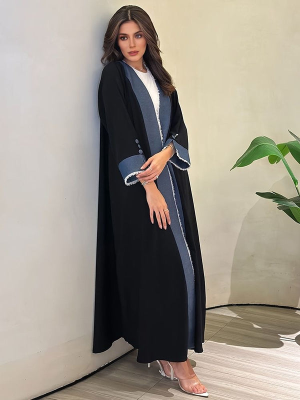 Elegant Black and Blue Abaya – Modest Fashion with Modern Flair