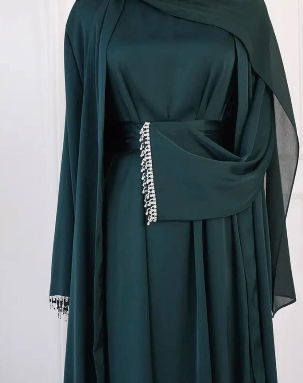 4 pc Open front Abaya dress belt with veil for daily wear