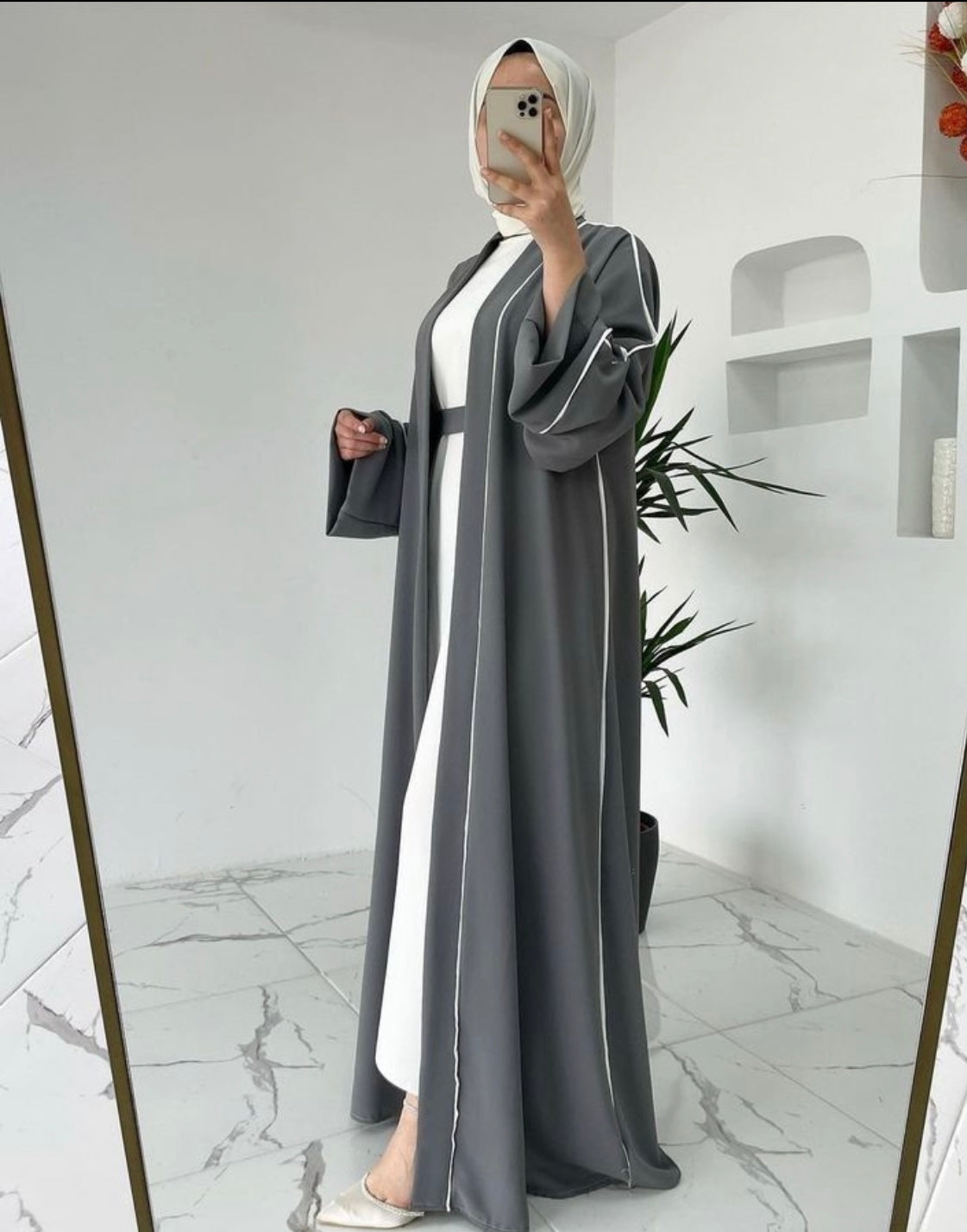 4 pc open front Abaya Dress belt & veil for daily wear