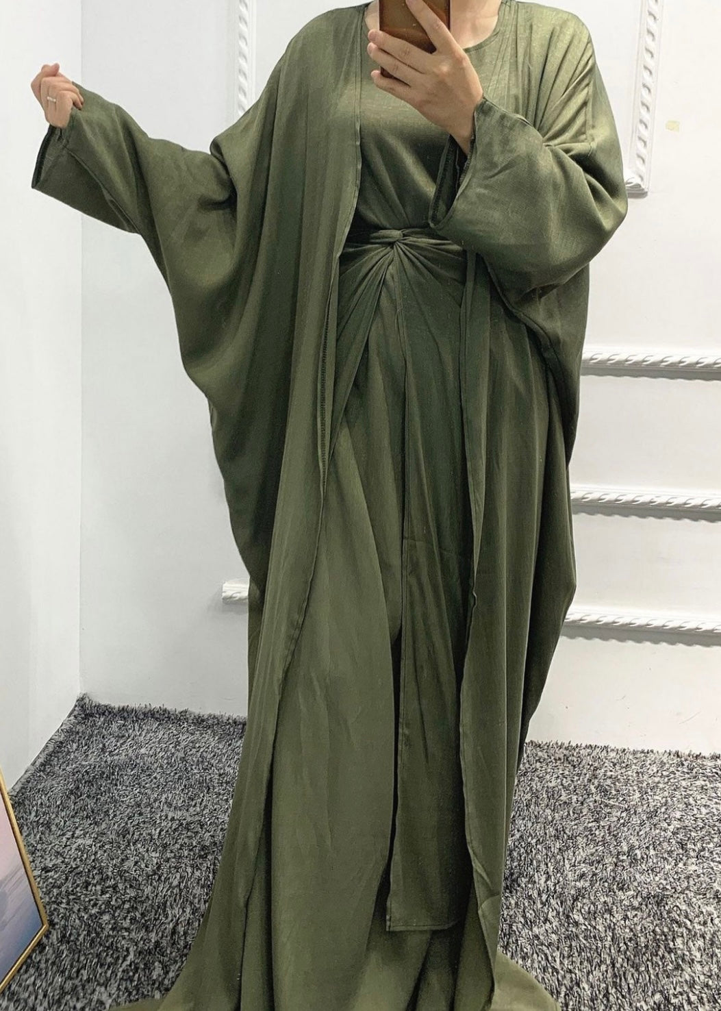 3 pc set Open front Abaya with veil