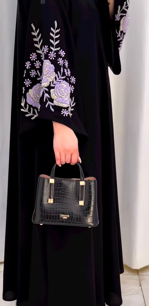 Twilight Bloom – Customized Black & Lavender Abaya with hijab