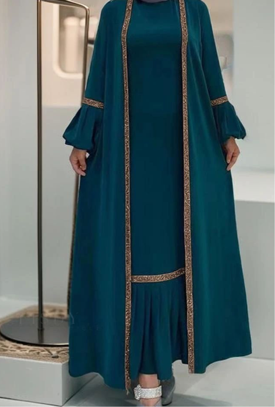 3 pc Open front Abaya with veil