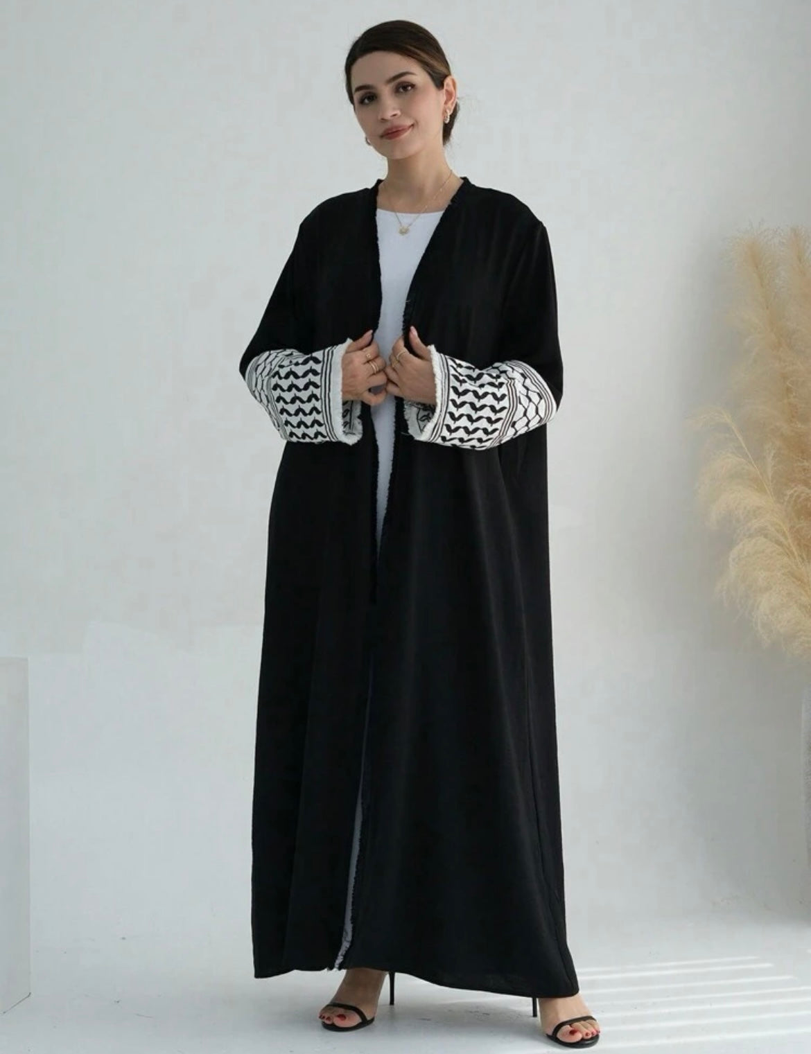 3 pc Open front Abaya + Hijab Scarf Veil