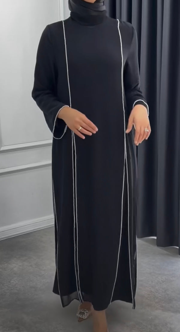 Elegant Black and White Abaya with Modern Design