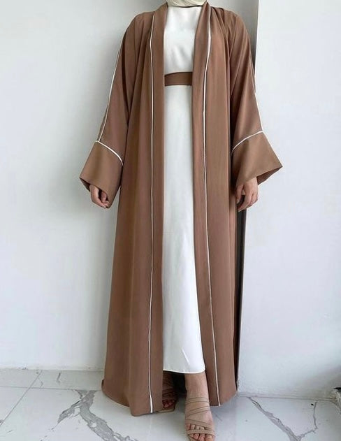 4 pc Open front Abaya with Dress belt and veil