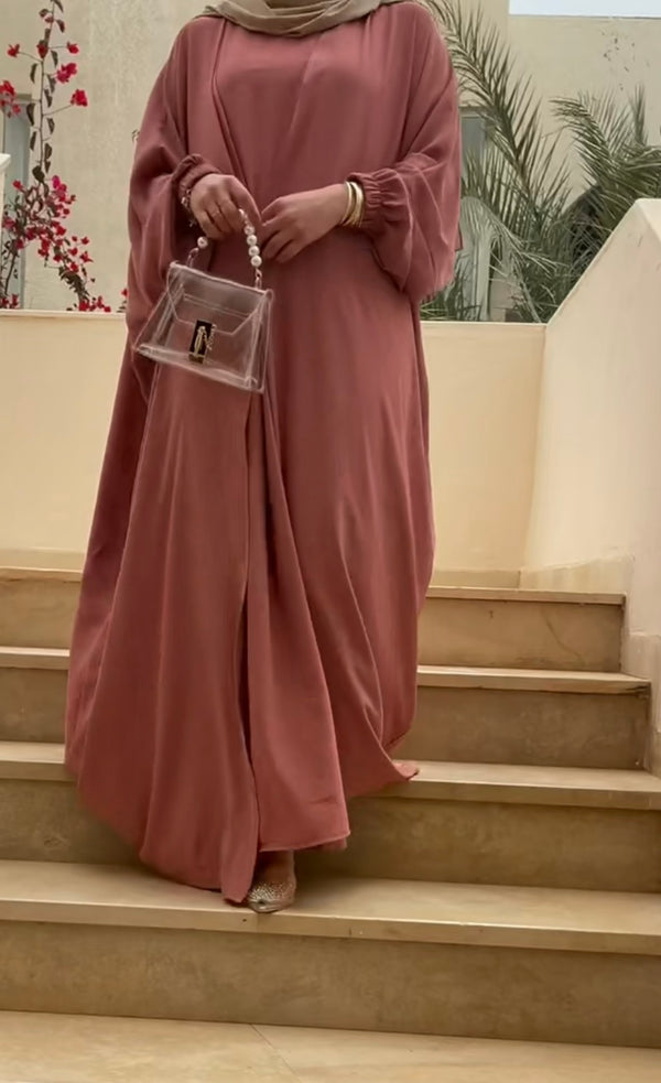 Rose Veil – Dust Pink Abaya for Everyday Elegance -Abaya with hijab