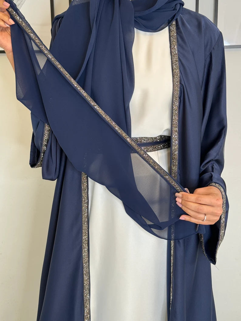 4pc Elegant Abaya Navy blue set