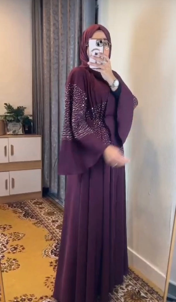 Velvet Burgundy Abaya – Royal Grace Collection