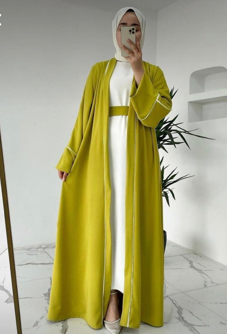 Elegant mustard green Abaya 4 piece set