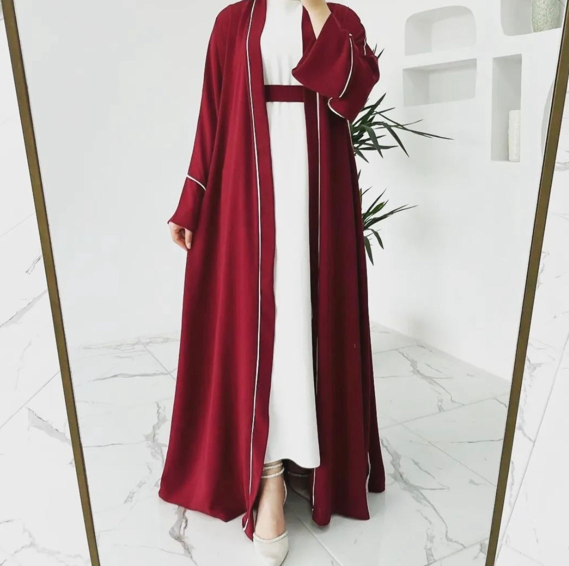 4 pc Open front Abaya with Dress belt and veil