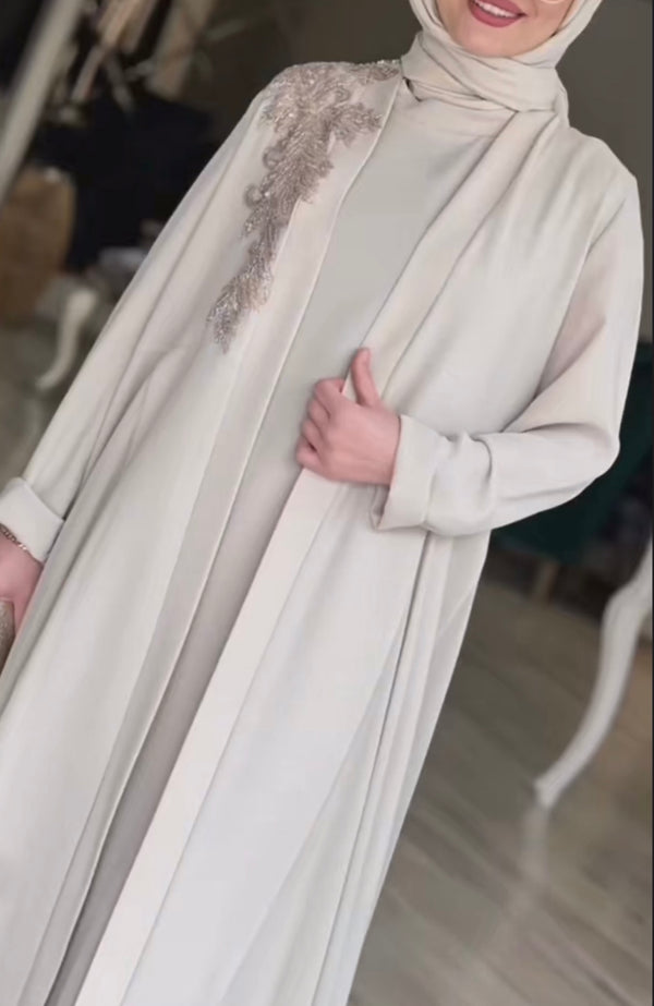 Beige Embroidered Abaya – Elegant Modest Wear with Detailed Craftsmanship