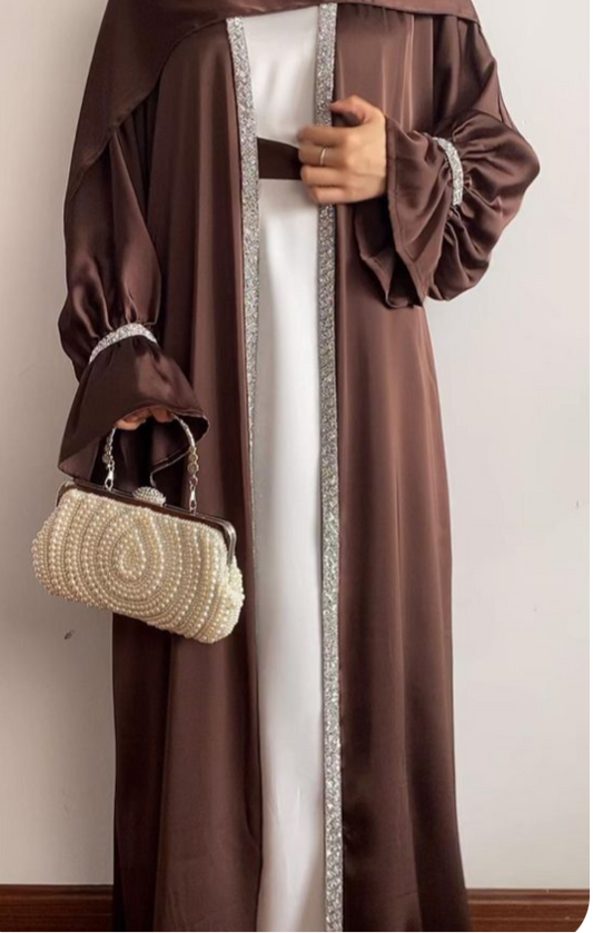 3 pc open front Abaya with veil