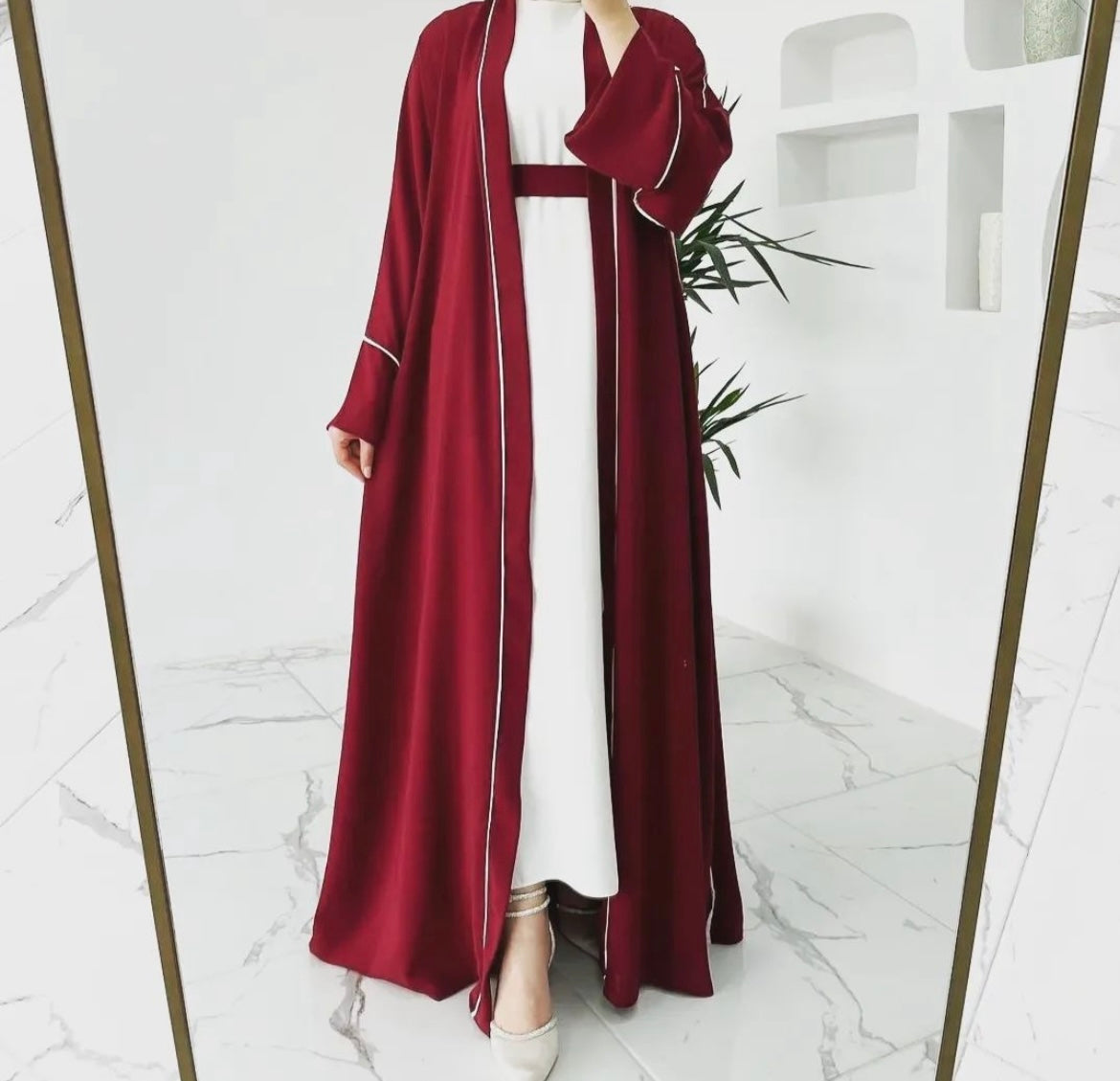 4 pc Open front Abaya with Dress belt and veil