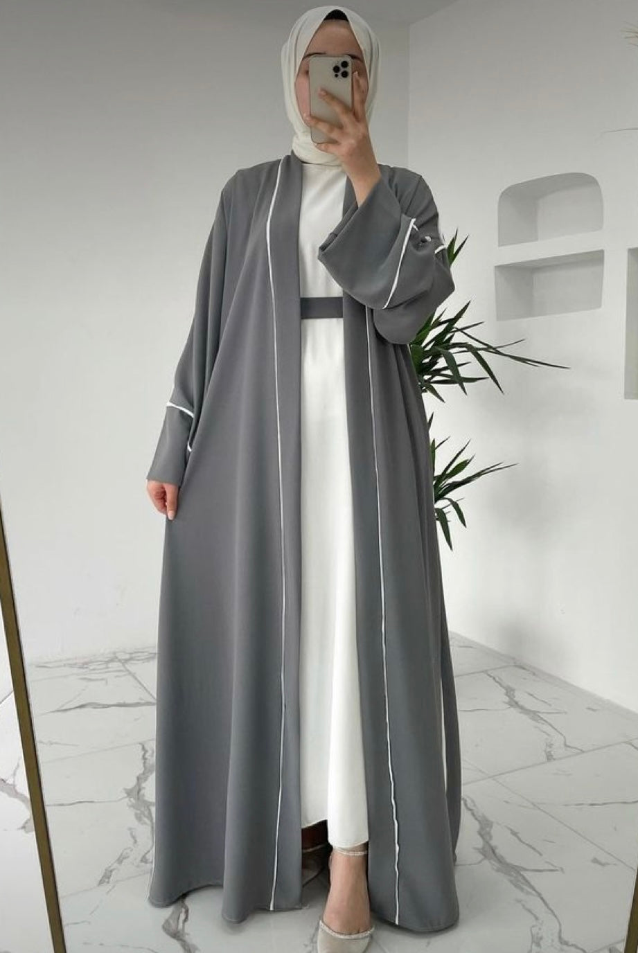 4 pc open front Abaya Dress belt & veil for daily wear