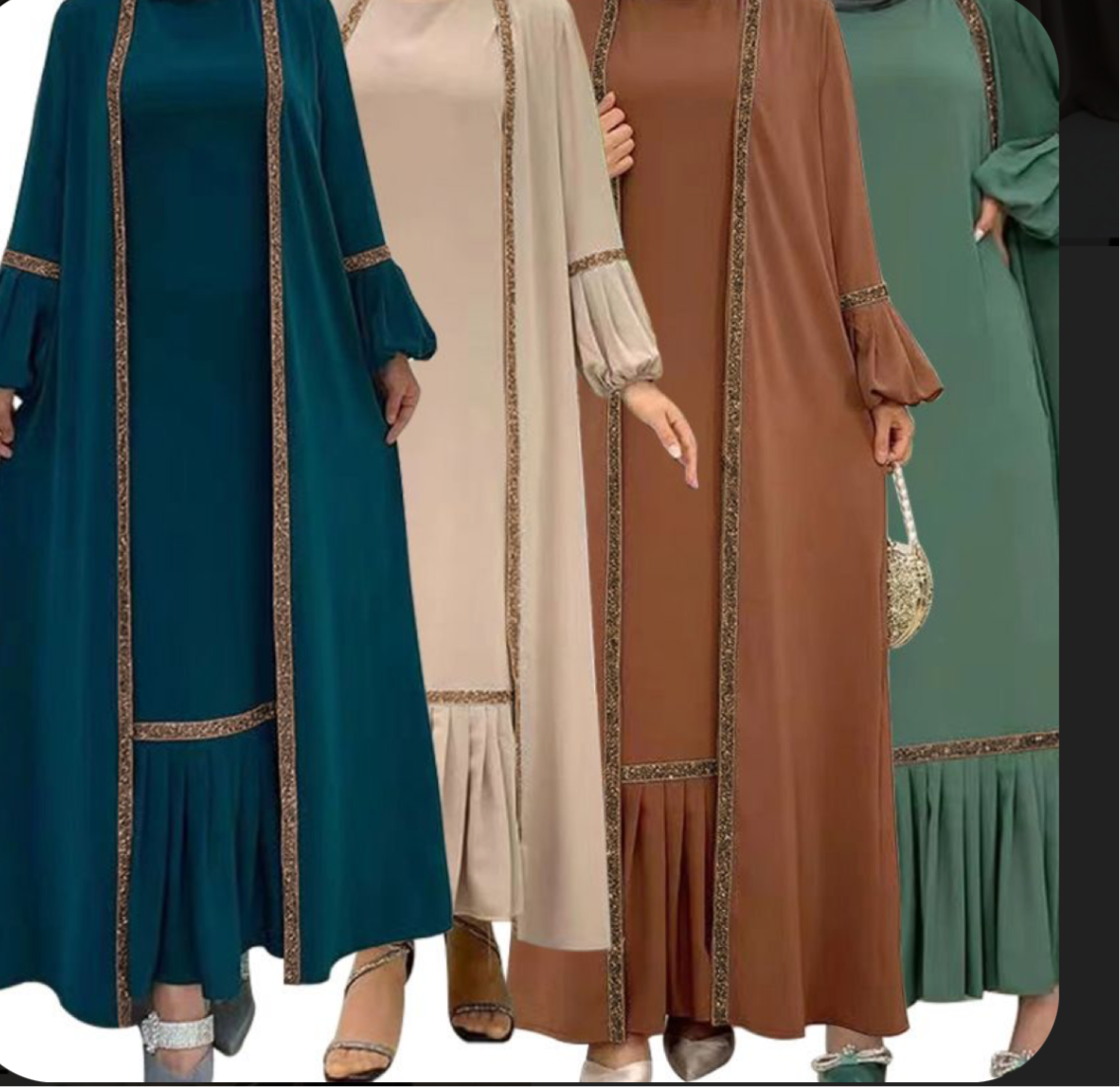 3 pc Open front Abaya with veil