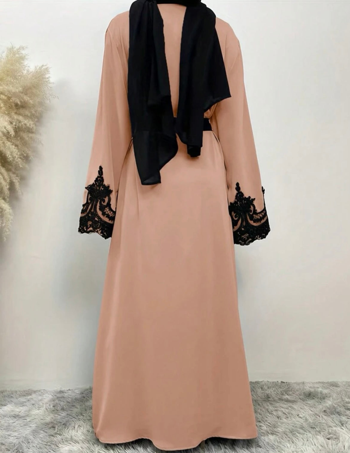 3 pc open front Abaya with belt and veil + Hijab Scarf Veil