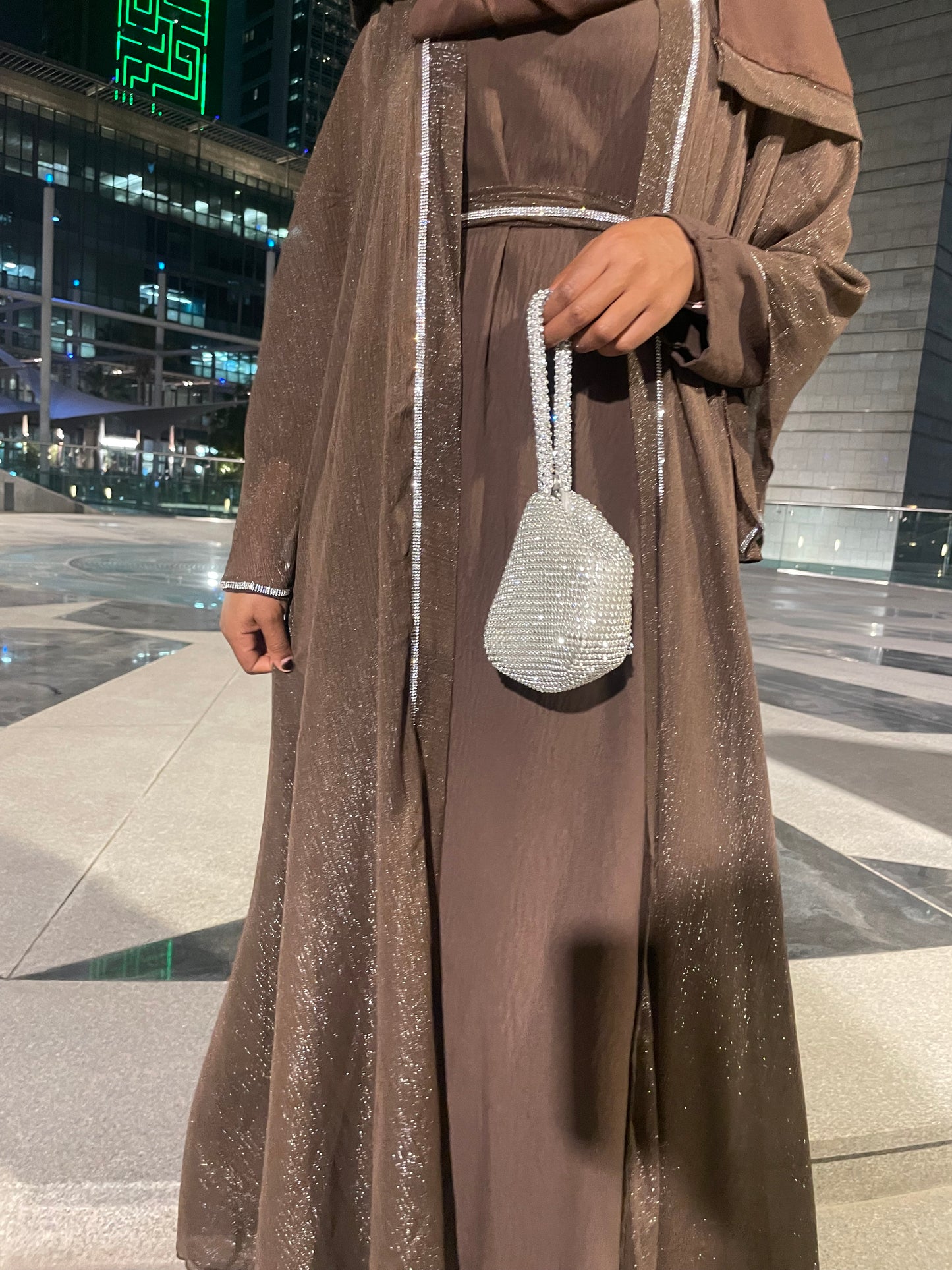 Elegant coffee brown Abaya 4 piece set