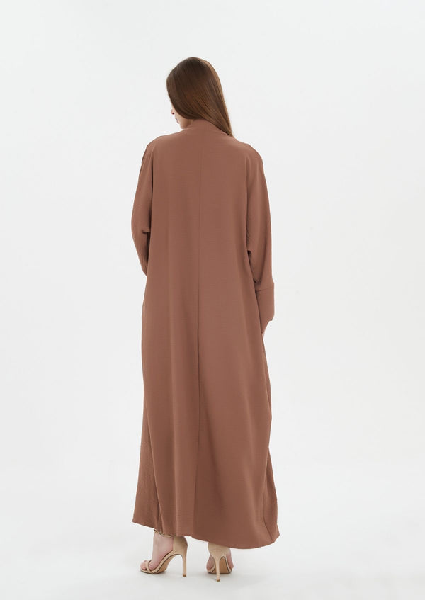 Elegant Brown Abaya with Hijab & Flowy Silhouette – Modest & Stylish