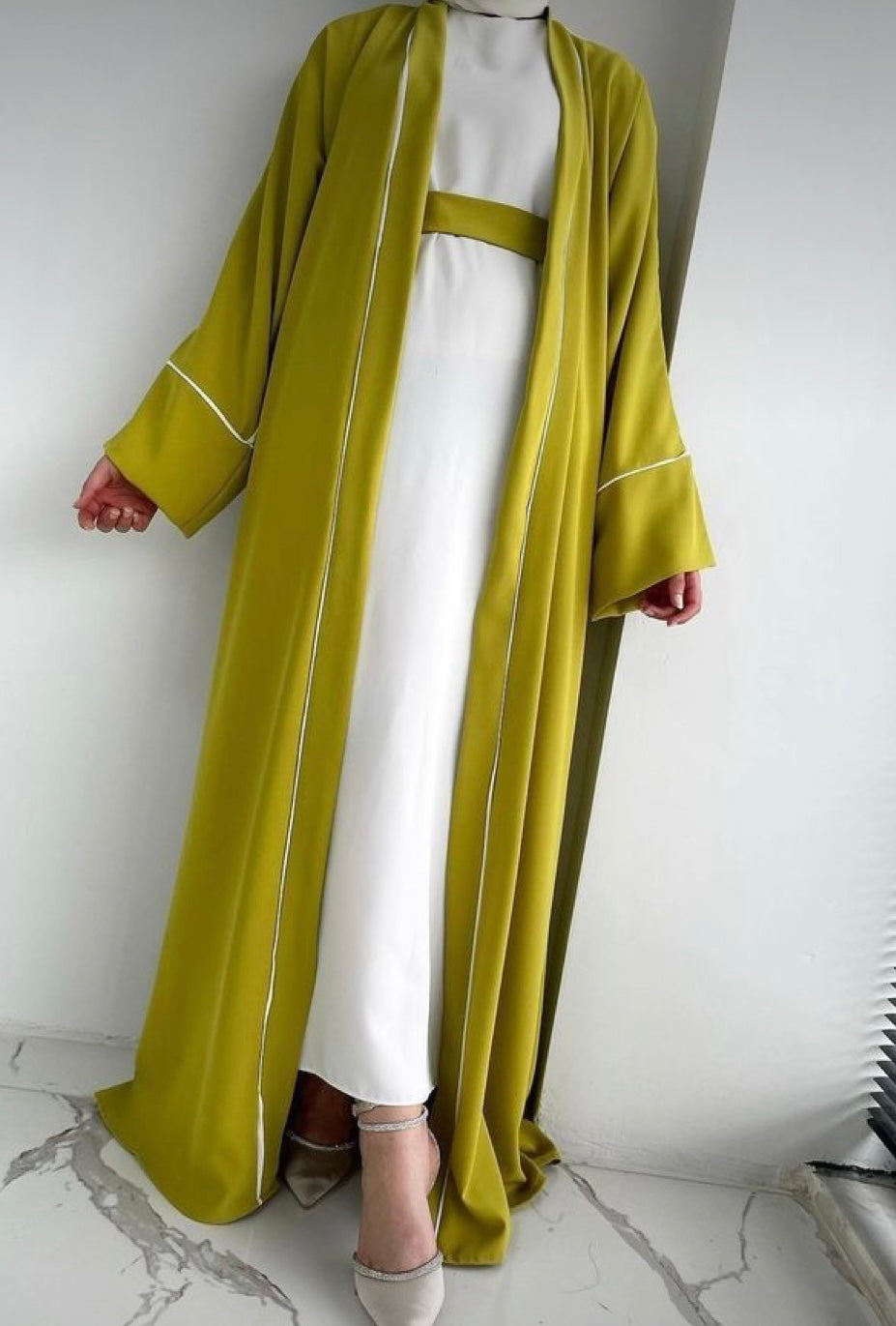 Elegant mustard green Abaya 4 piece set