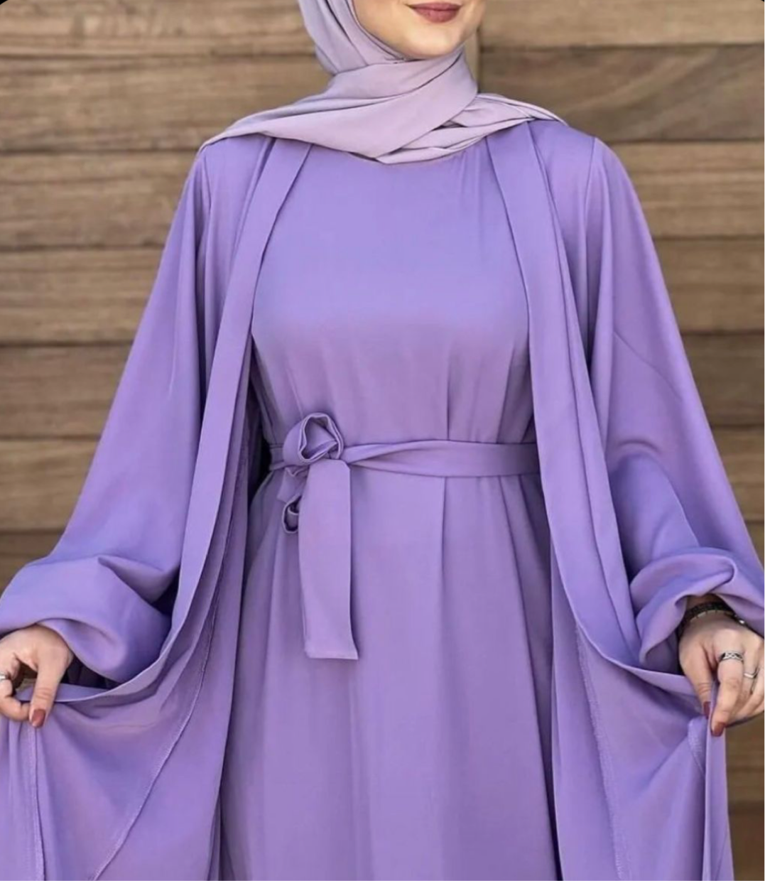 3 pc Open front Abaya with veil