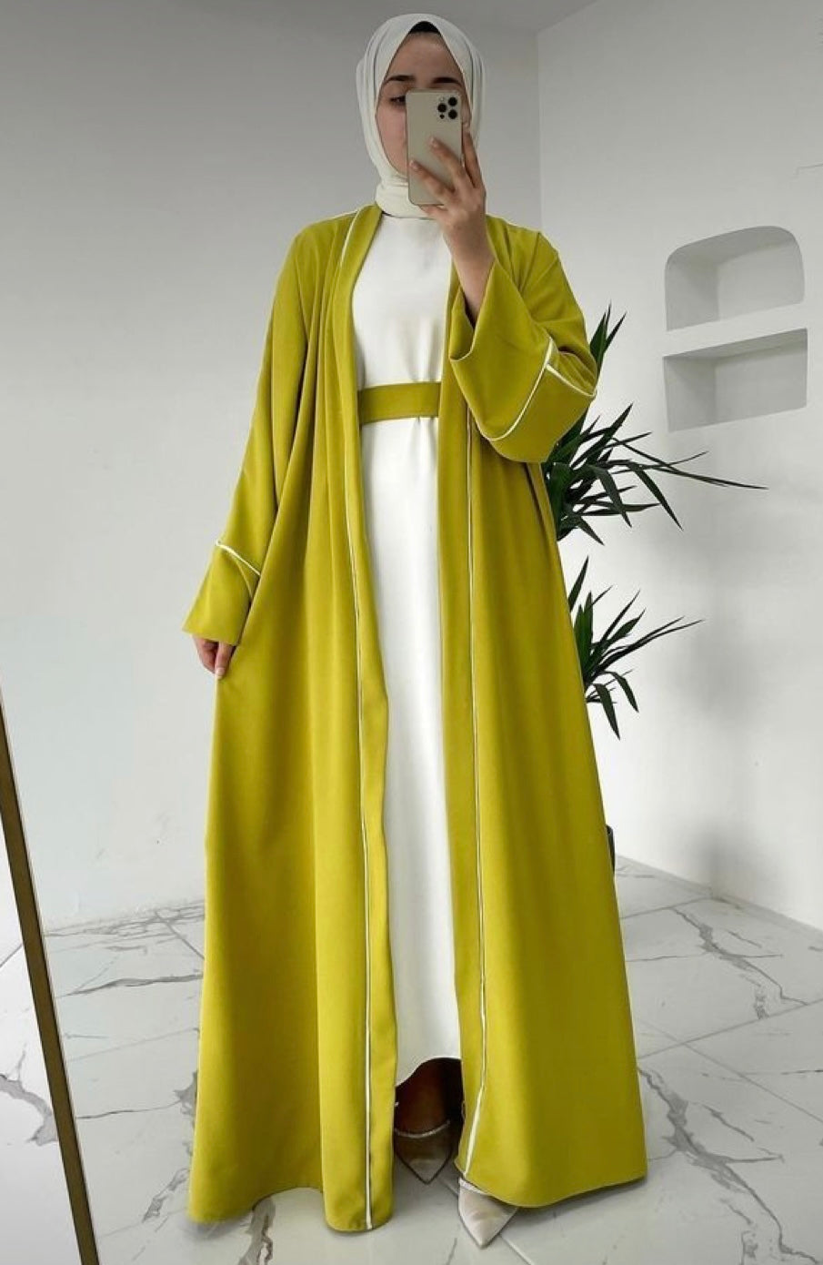 Elegant mustard green Abaya 4 piece set