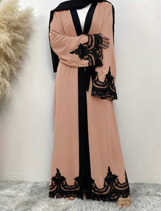 3 pc open front Abaya with belt and veil + Hijab Scarf Veil