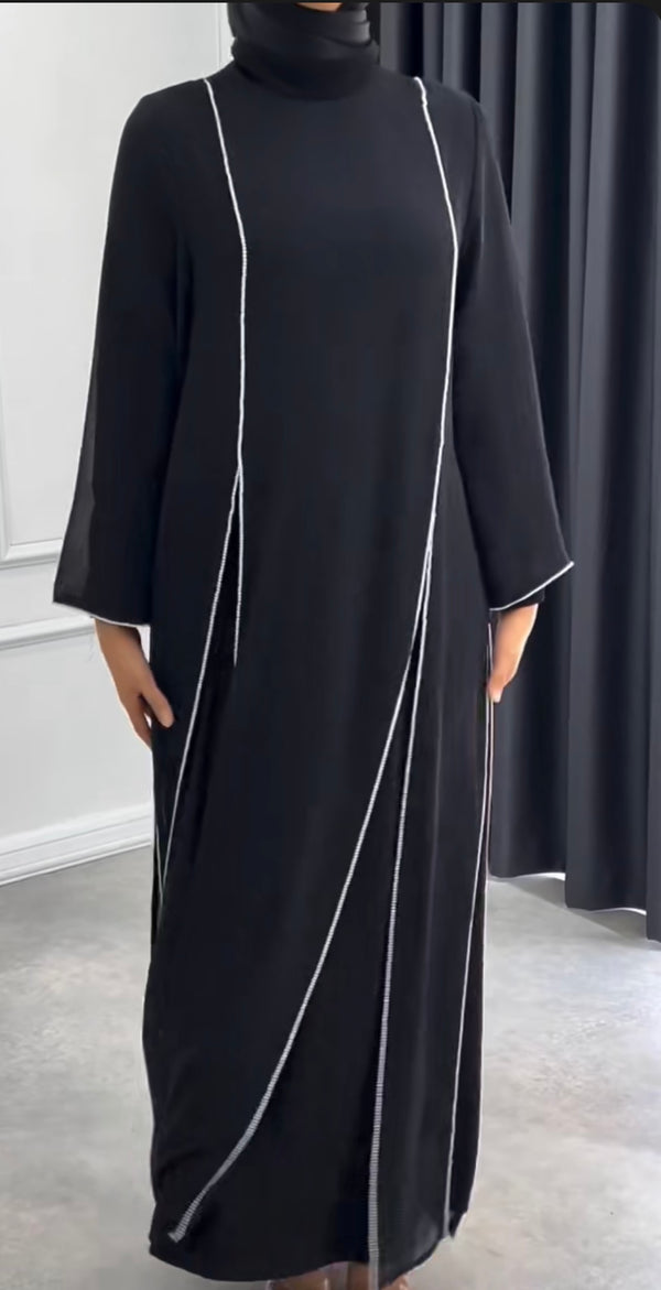 Elegant Black and White Abaya with Modern Design
