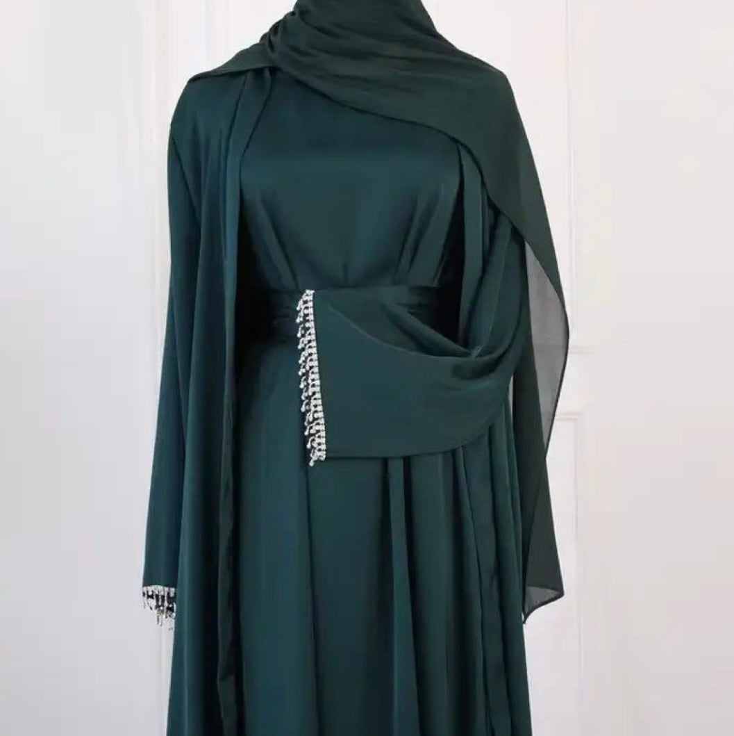 4 pc Open front Abaya dress belt with veil for daily wear