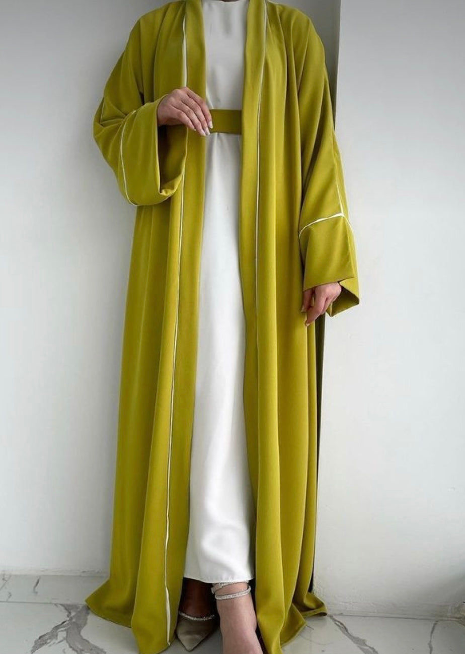 Elegant mustard green Abaya 4 piece set